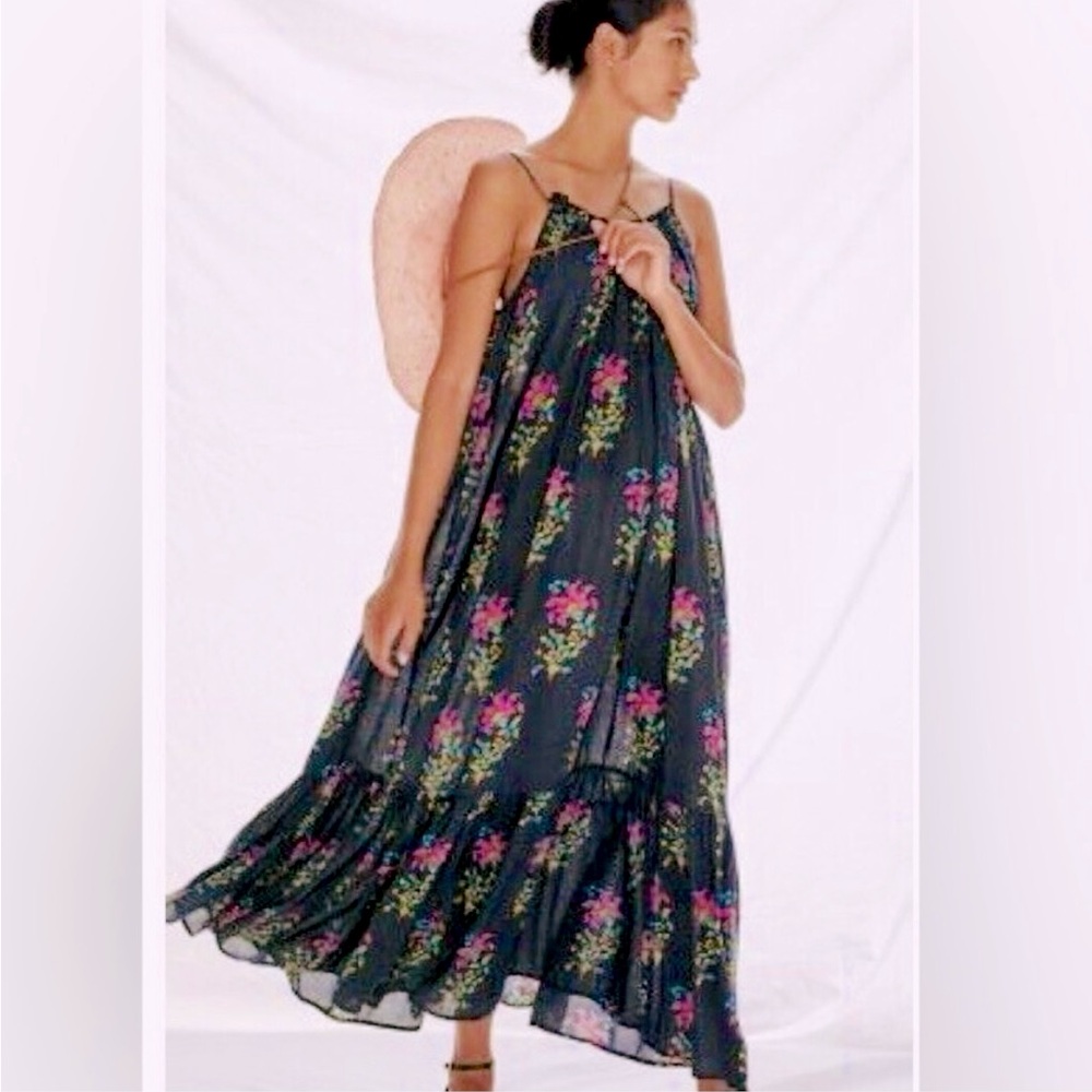 ANTHROPOLOGIE Black Motif Flounced Maxi
Lounge Dress Size M